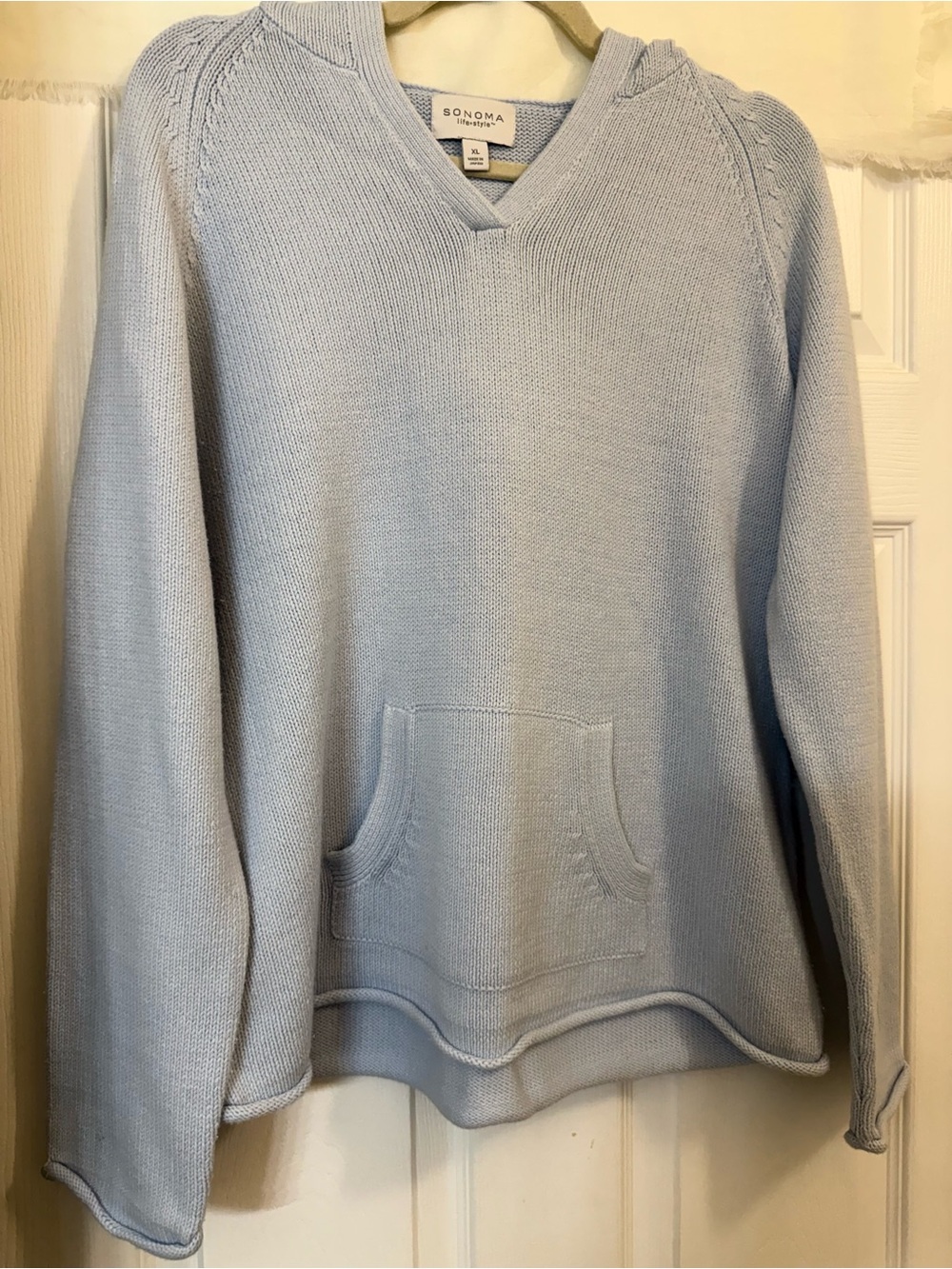 Sonoma Life + Style Light Blue V-Neck Crew Hoodie Sweater-Sz XL Women’s